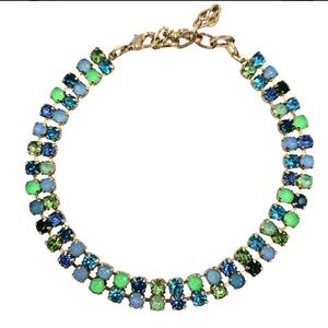 Gold-Tone necklace with Green and Blue Crystals